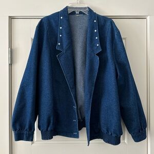 Oversized Denim Jacket with Studded Collar